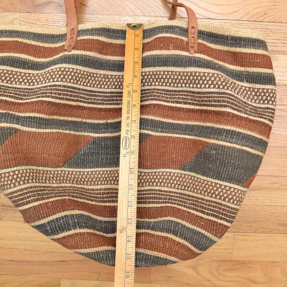 Vintage Sisal Market Leather Tote Woven Bag Ethnic Boho African Large 19x14 - Picture 5 of 7